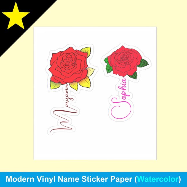(2 Rote Blume für Mädchen) Handgeschriebener Skrip Aufkleber (Girls name labels
Red flower stickers
Personalized water bottle decals)