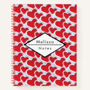 2 Rote Herzen vereint Wiederholungsmuster Notizbuch
