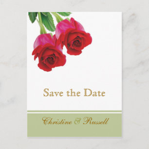 2 rote Rosen Save the Date Ankündigungspostkarte