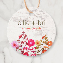 2" Round Country Floral Boho White Wood Hang Tag Geschenkanhänger