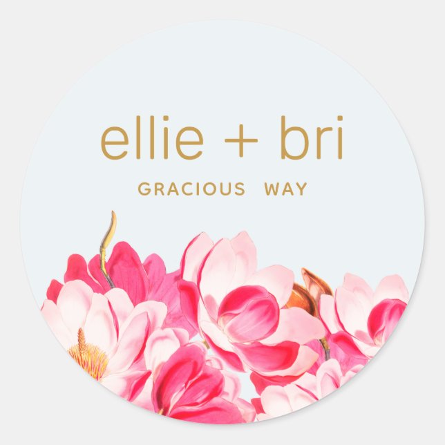 2" Rundrosa Wasserfarben Magnolia Blumenaufkleber Runder Aufkleber (Vorderseite)