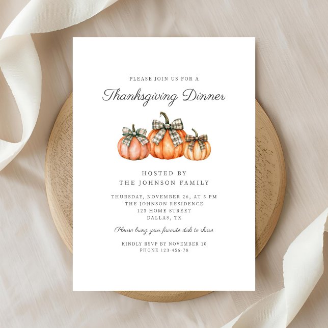 2 Rustikaler Orange Kürbis Erntedankfest Dinner Einladung (Rustic Orange Pumpkin Thanksgiving Dinner Invitation)