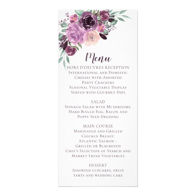 #2 Sangria Lila Mauve Floral Wedding | Menü (Vorne)