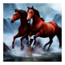 2 Schönes wildes Kastanienpferd im Fluss