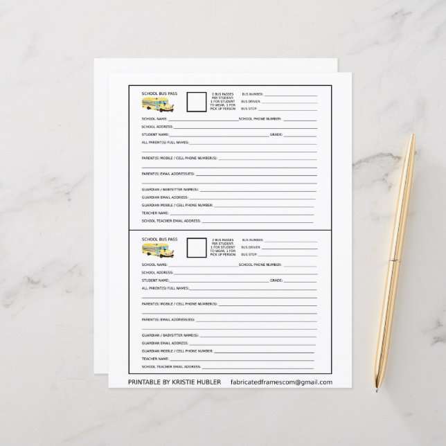 2 Schulbusse für Schüler und Abholer (Vorderseite/Rückseite Beispiel)