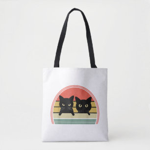 2 Schwarze Katzen Peeking Vintage Retro Katze Lieb