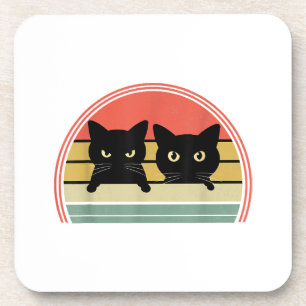 2 Schwarze Katzen Peeking Vintage Retro Katze Lieb Getränkeuntersetzer