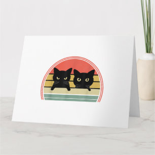 2 Schwarze Katzen Peeking Vintage Retro Katze Lieb Karte