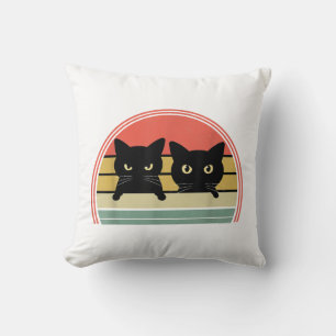 2 Schwarze Katzen Peeking Vintage Retro Katze Lieb Kissen