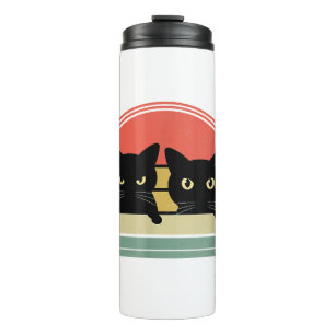 2 Schwarze Katzen Peeking Vintage Retro Katze Lieb Thermosbecher