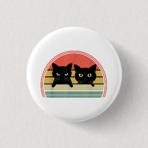 2 schwarze Katzen spähen Vintage Retro Katze Tierl Button