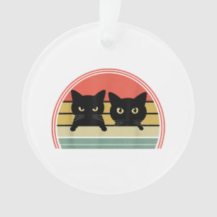 2 schwarze Katzen spähen Vintage Retro Katze Tierl Ornament