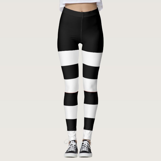 2 schwarze und weiße Streifen für Frauen Leggings (Vorderseite)