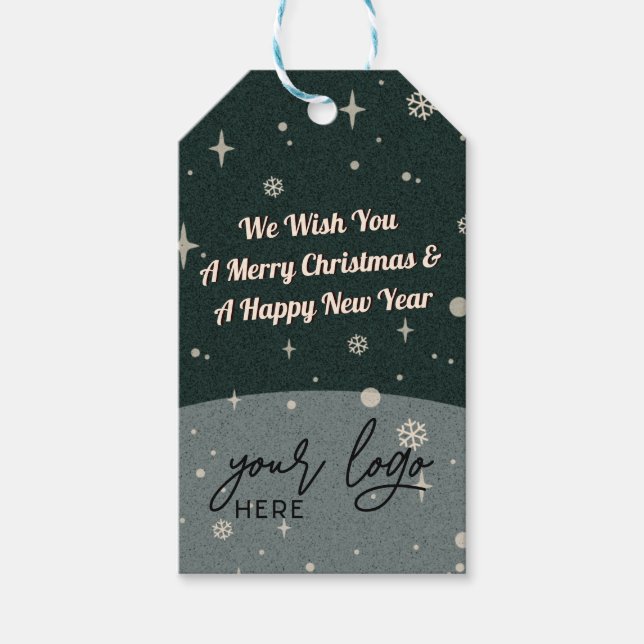2 Seiten Business-Logo und QR-Code Grün Weihnachte Geschenkanhänger (Vorderseite)