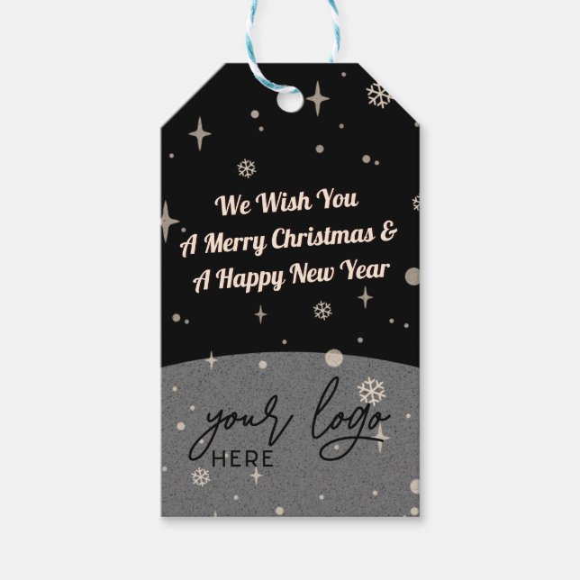2 Seiten Business-Logo und QR-Code Schwarzes Weihn Geschenkanhänger (Vorderseite)