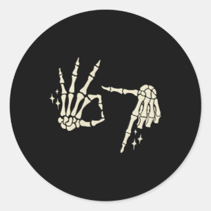 (2 seitig) 67 Skeletthand Sechs Sieben Gen Alpha H Runder Aufkleber