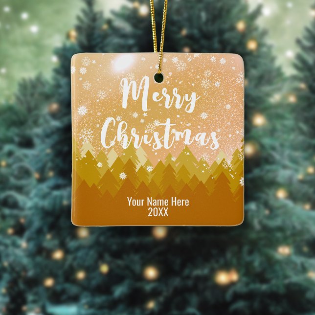 2-seitig gepflegter Goldener Schneewald Frohe Weih Keramikornament (Von Creator hochgeladen)