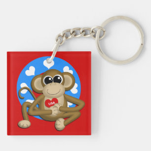 2-seitig Patriotic USA Monkey Acrylic Schlüsselanh Schlüsselanhänger
