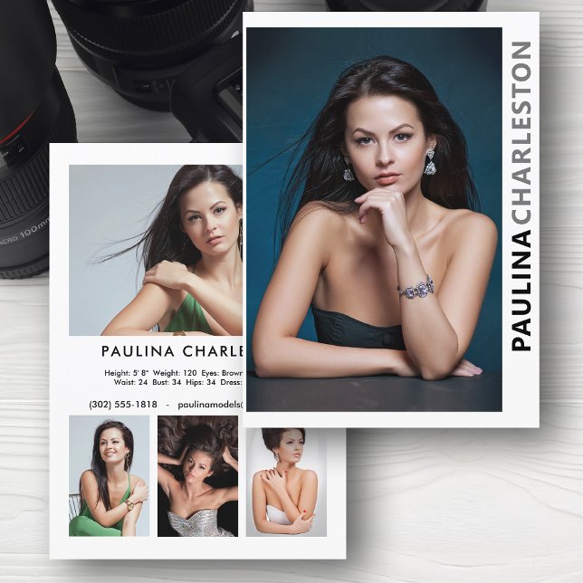 2-seitige 5-Foto-Modell-Akteur Pro-12x18-Vorlage Einladung (Available in high quality print or digital download for quick messaging, email or self printing.)