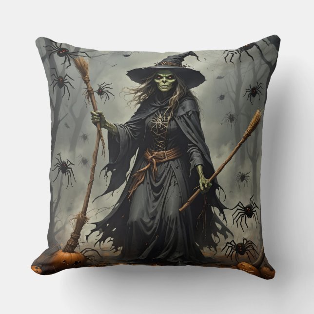 2-seitige Beängstigende Hexe und Skelettmann Kissen (Vorderseite)