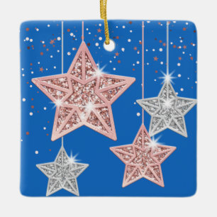 2-seitige helle Weihnachtszitat mit den Sternen Bl Keramikornament