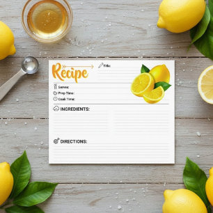 2-seitige leere moderne Zitronen-Rezeptkarte