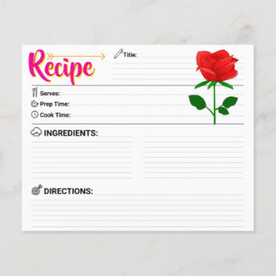 2-seitige leere Rezeptkarte mit süßer Rose