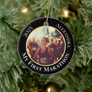 2-seitiger personalisierbarer Foto-Sport-Marathon- Keramik Ornament