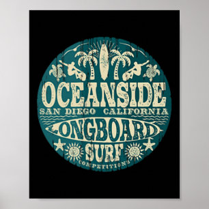 2-seitiges Vintage Oceanside California Longboard Poster