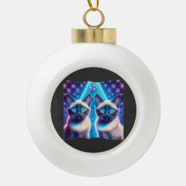 2 Siamische Kätzchen, die mit Weihnachtsbaum einge Keramik Kugel-Ornament