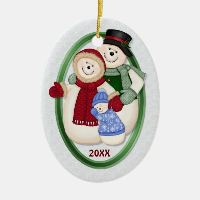 2 Side - 1. Christmas Blue Frosty Snowman Familie Keramikornament (Vorne)
