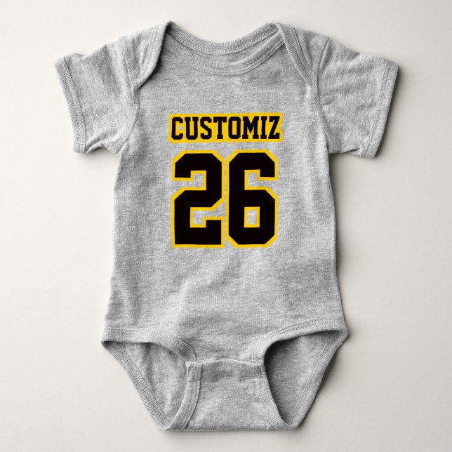 2 Side GRAY BLACK GOLD Crewneck Football Outfit Baby Strampler (Vorderseite)