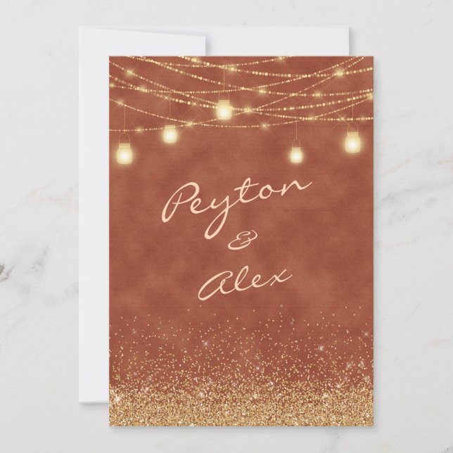 2 Side Terracotta Gold Glitzer Wedding Einladung (Vorderseite)