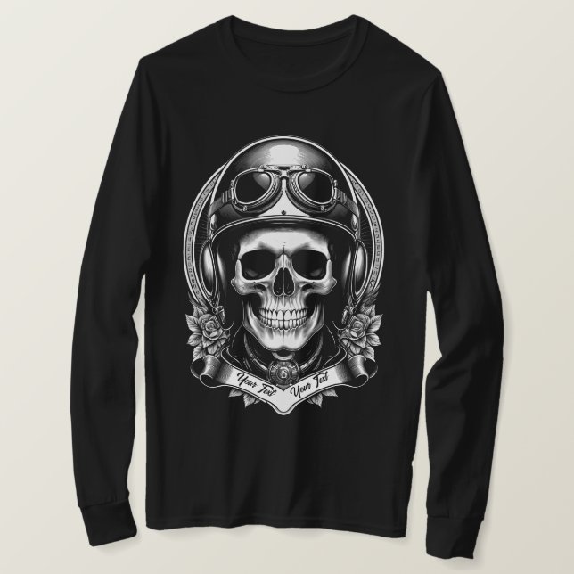 2 Sided Custom Biker Skull Motorcycle Long Sleeve T-Shirt (Design vorne)