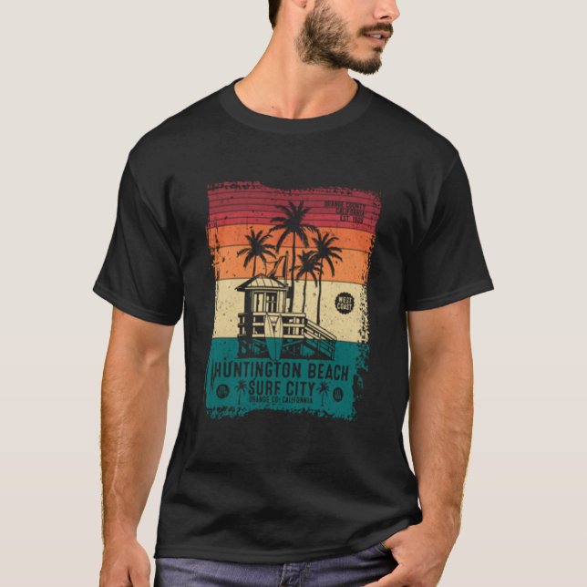 2 Sided Huntington Beach Surf City Surfing Style T-Shirt (Vorderseite)