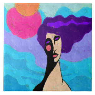 2 Sonnen Abstraktes digitales Malen einer Frau Fliese