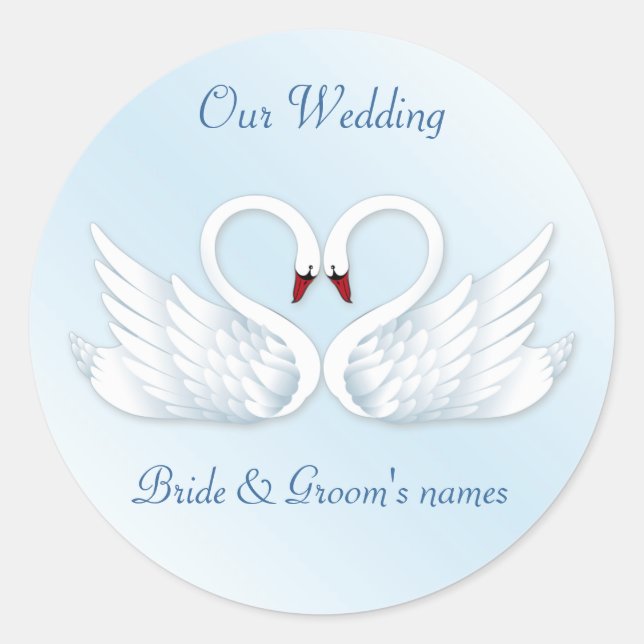 2 stilisierte weiße Schwäne rund Aufkleber (Vorderseite)