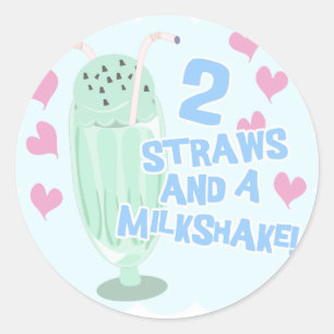 2 Strohhalme und ein Milchshake Runder Aufkleber