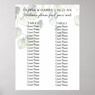 2 Tabelle Aquarellfarben Ecalyptus Hochzeitsstift Poster