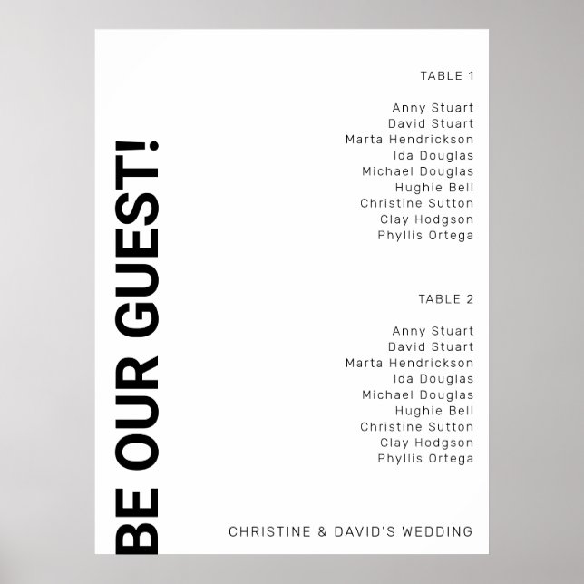 2 Tabelle Einfaches White Wedding Chart Poster (Vorne)