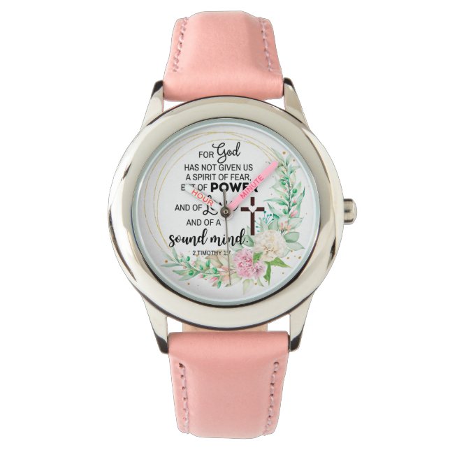 2 Timothy 1:7 Gott hat keinen Geist der Angst gege Armbanduhr (Vorderseite)