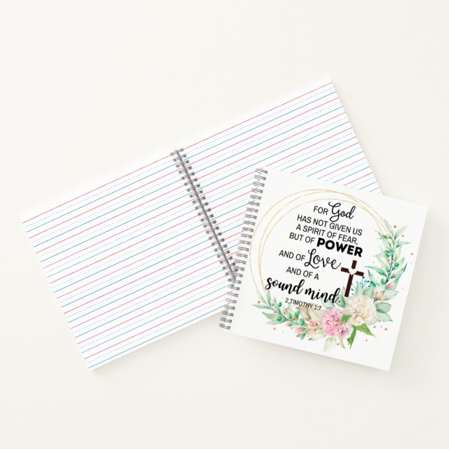 2 Timothy 1:7 Gott hat keinen Geist der Angst gege Notizbuch (Innenseite)