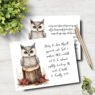 2 Timothy 2:15 English Burmese Wise Owl Notecard Mitteilungskarte