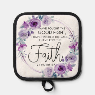 2 Timothy 4:7 Ich habe den Glauben Lila Floral beh Topflappen