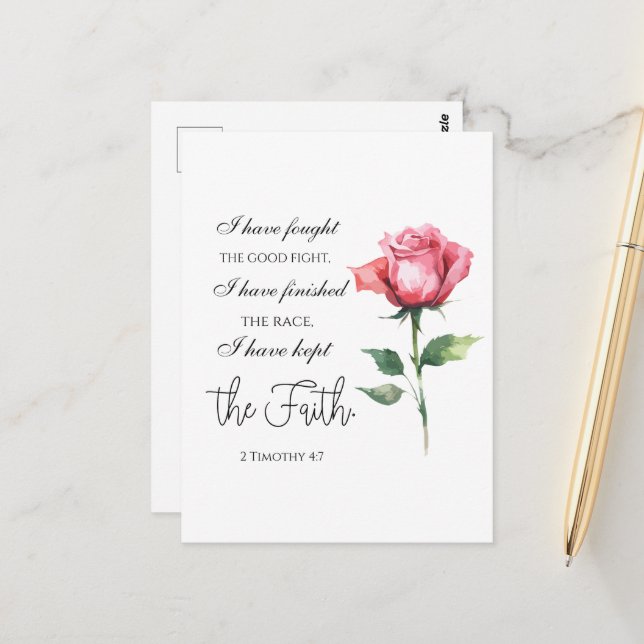2 Timothy 4:7 - Ich habe den guten Kampf gekämpft Postkarte (Vorderseite/Rückseite Beispiel)