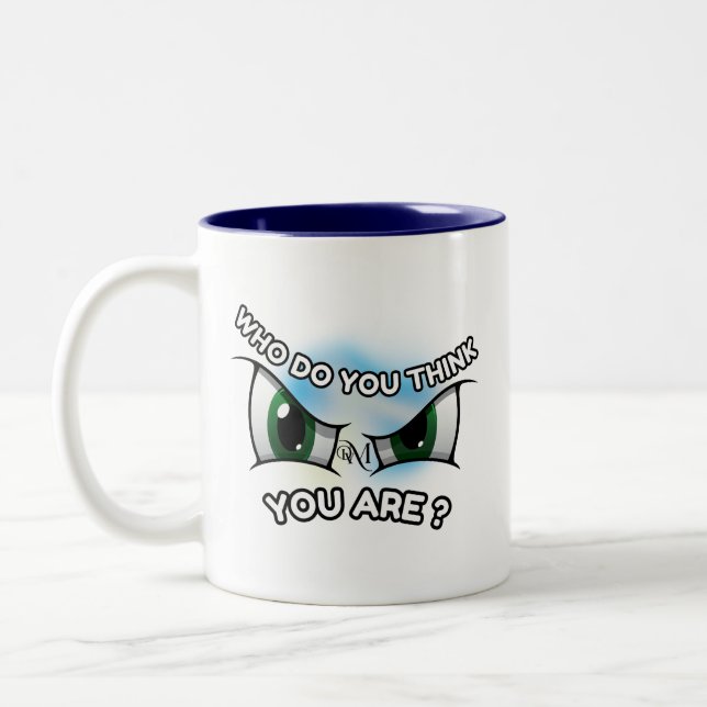 2-Tone Tasse 11oz : Wer denkst du (blau) (Links)