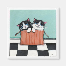 2 Tuxedo Katzen in einer Box | Cat Art Magnet