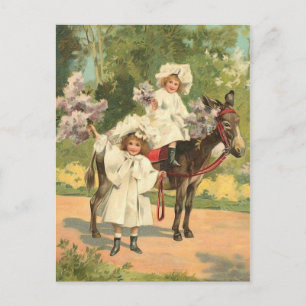 2 viktorianische Mädchen auf Pferden Vintage-Postk Postkarte