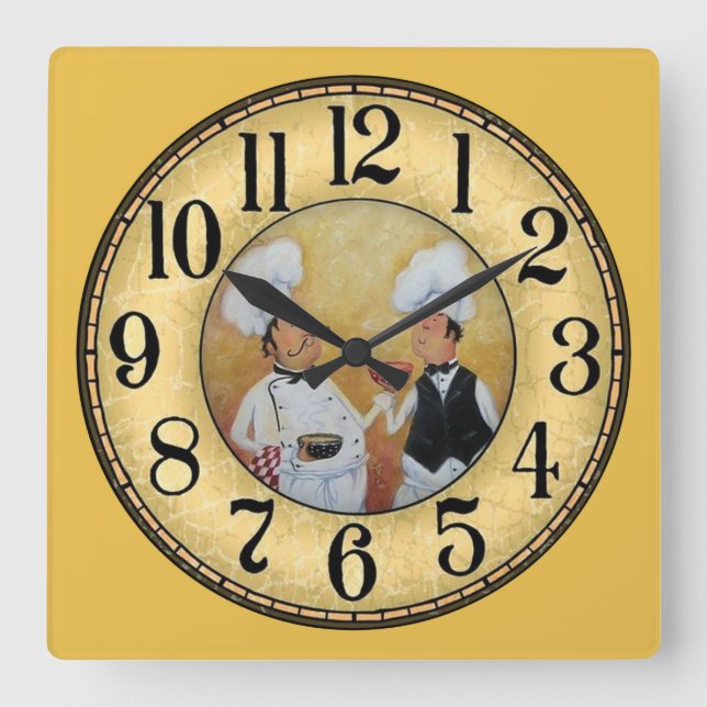 2 Vintage Köche Quadratische Wanduhr (Vorderseite)