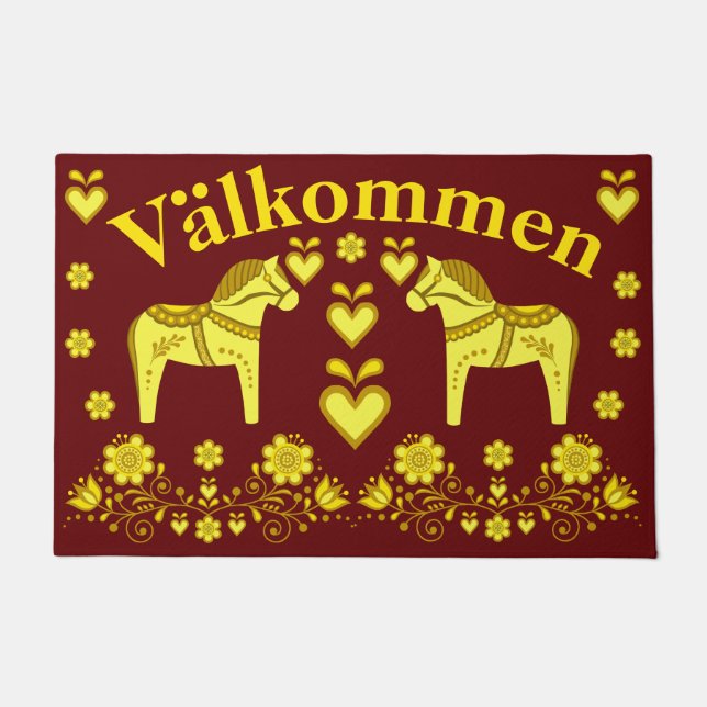 2 Völker Dala Pferd, Gold/Ziegelstein Valkommen, Fußmatte (Vorderseite)